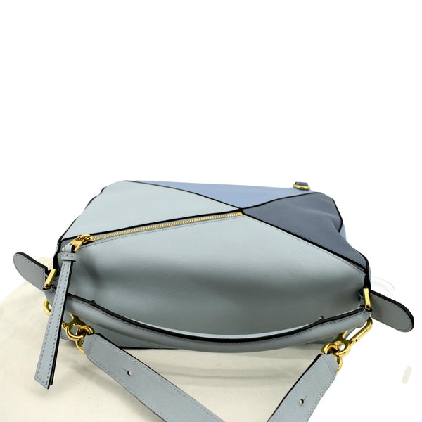 LOEWE Puzzle Medium Calfskin Leather Shoulder Bag Aqua Light Blue