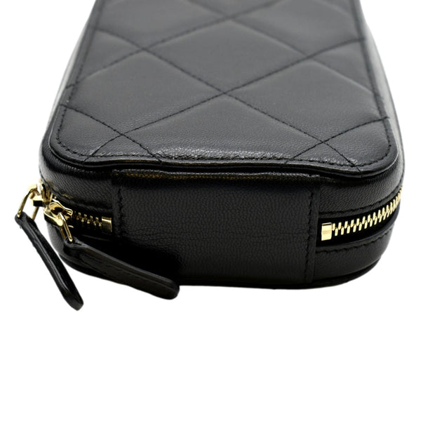 CHANEL 19 Zip Quilted Leather Phone Case Black