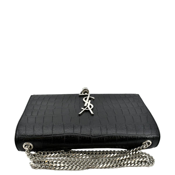YVES SAINT LAURENT Kate Crocodile Embossed Leather Shoulder Bag Black