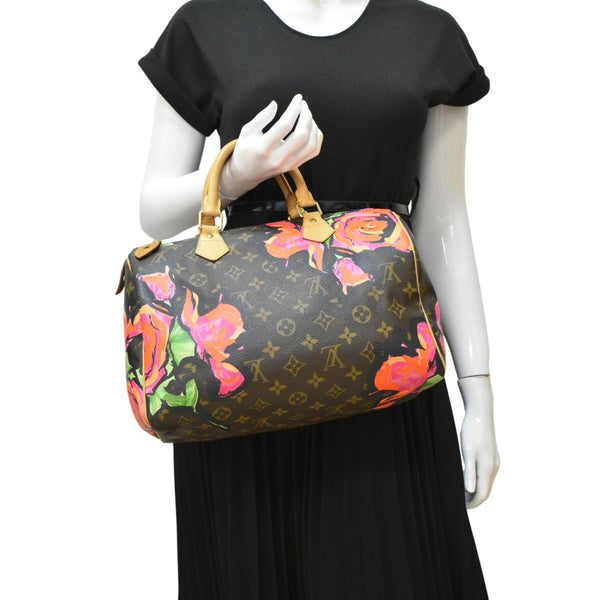 LOUIS VUITTON Roses Speedy 30 Monogram Canvas Satchel Bag Brown