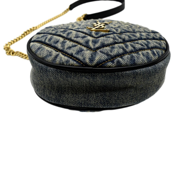 YVES SAINT LAURENT Vinyle Round Denim Camera Crossbody Bag Black