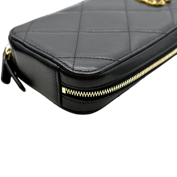 CHANEL 19 Zip Quilted Leather Phone Case Black