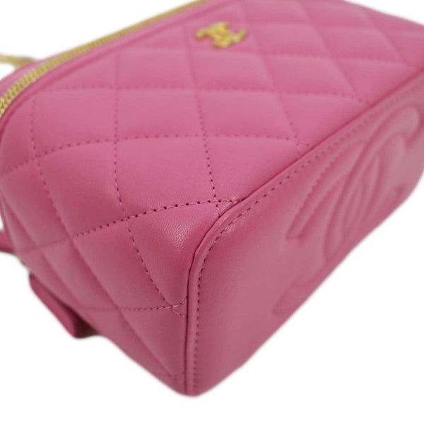 CHANEL Enamel Coco Hearts Small Quilted Leather Crossbody Vanity Case Pink