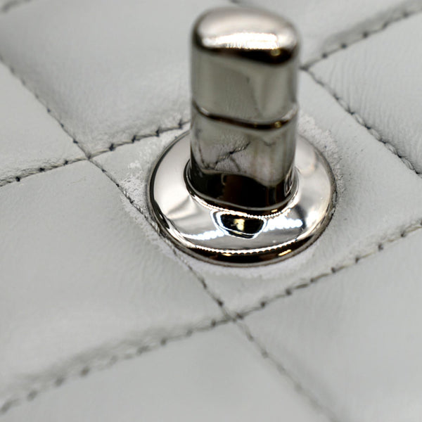 CHANEL Medium Double Flap Calfskin Leather Shoulder Bag Grey