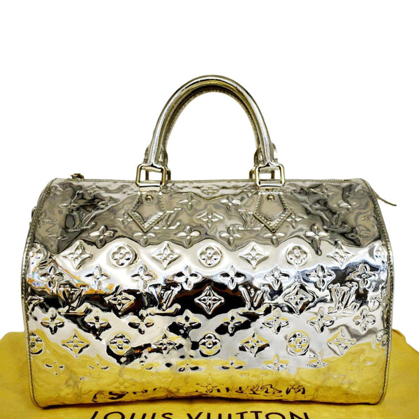 LOUIS VUITTON Speedy 30 Miroir Monogram Patent Leather Satchel Bag Metallic Silver