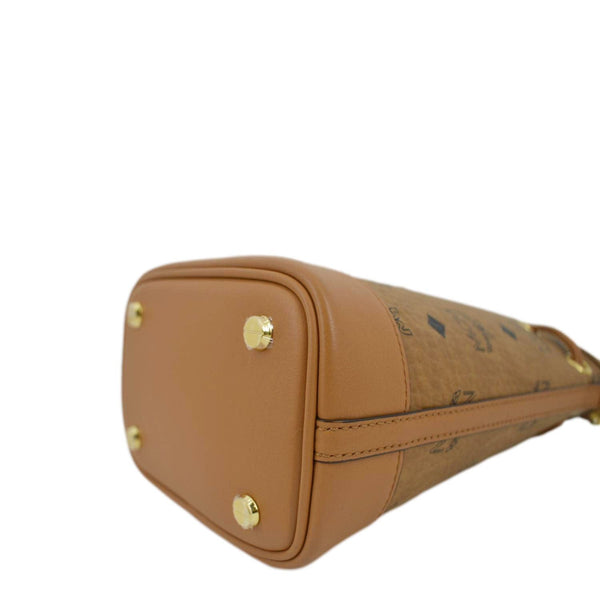 MCM Drawstring Visetos Canvas Bucket Bag Cognac