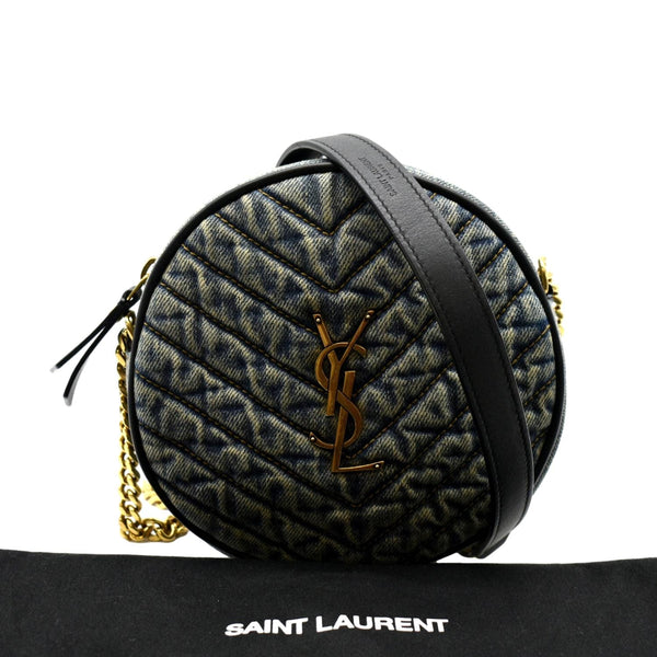 YVES SAINT LAURENT Vinyle Round Denim Camera Crossbody Bag Black