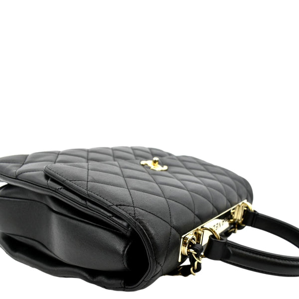 CHANEL Trendy CC Top Handle Flap Quilted Leather Shoulder Bag Black