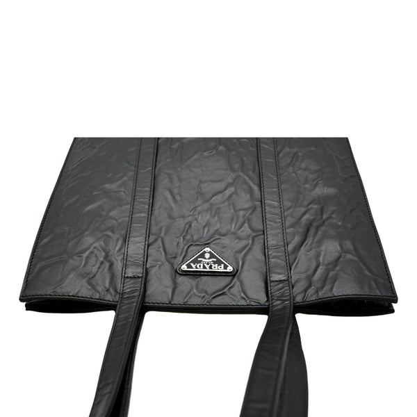 PRADA Small Antique Nappa Leather Tote Black