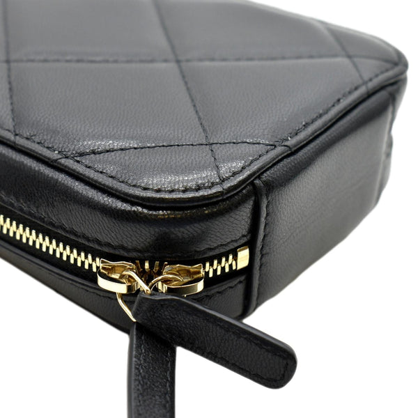 CHANEL 19 Zip Quilted Leather Phone Case Black