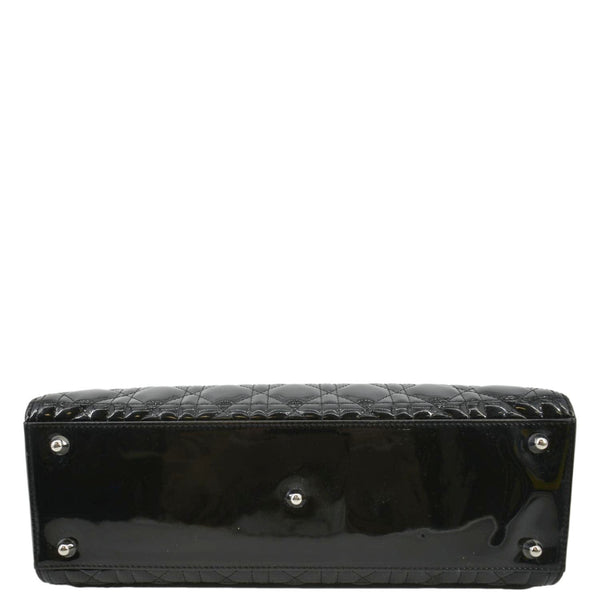 CHRISTIAN DIOR Lady Dior Large Quilted Patent Leather Shoulder Bag Black