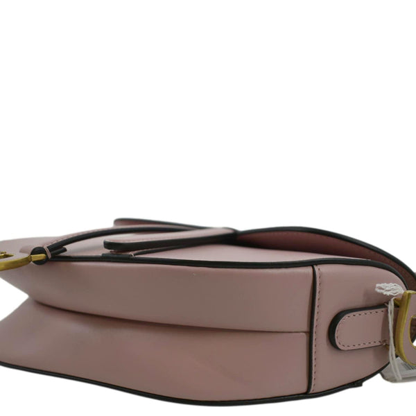 CHRISTIAN DIOR Saddle Smooth Calfskin Leather Satchel Shoulder Bag Antique Pink