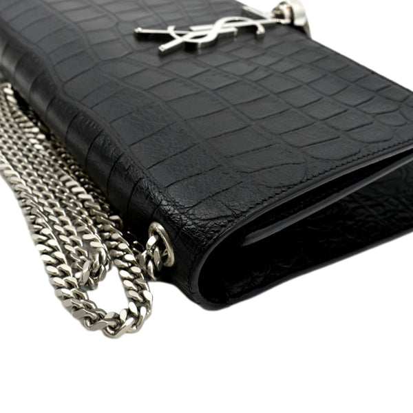 YVES SAINT LAURENT Kate Crocodile Embossed Leather Shoulder Bag Black