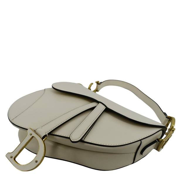 CHRISTIAN DIOR Saddle Smooth Calfskin Leather Satchel Shoulder Bag Dusty Ivory