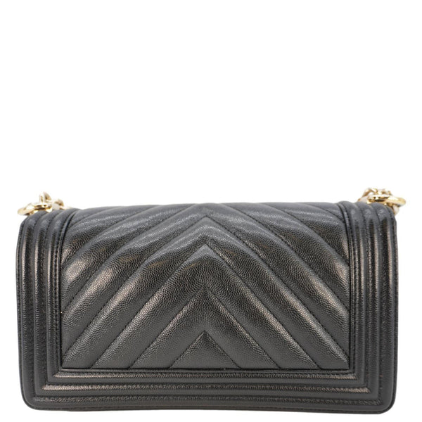 CHANEL Boy Flap Chevron Leather Shoulder Bag Black