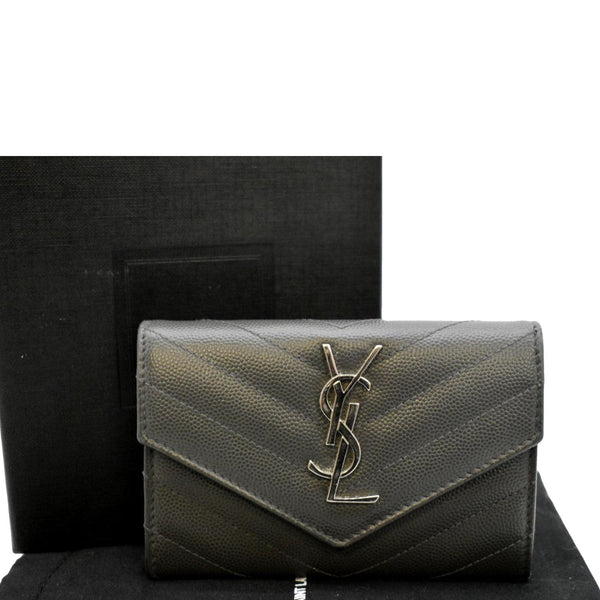 YVES SAINT LAURENT Flap Grain De Poudre Wallet Olive Green