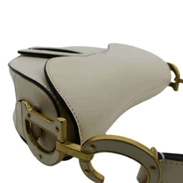 CHRISTIAN DIOR Saddle Smooth Calfskin Leather Satchel Shoulder Bag Dusty Ivory