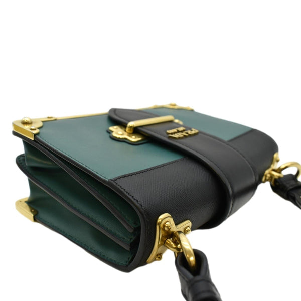 PRADA Cahier Swarovski Crystals Leather Shoulder Bag Green