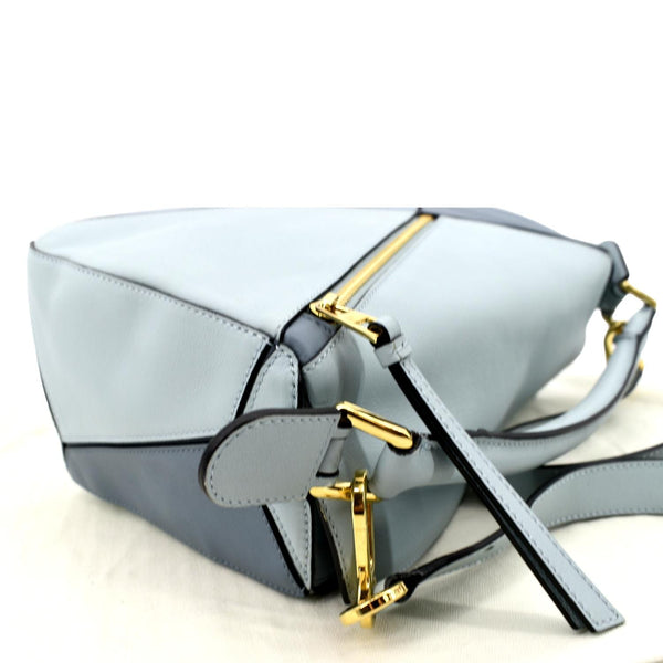 LOEWE Puzzle Medium Calfskin Leather Shoulder Bag Aqua Light Blue