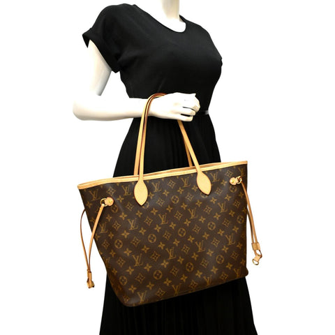 LOUIS VUITTON Neverfull MM Monogram Canvas Tote Bag Brown