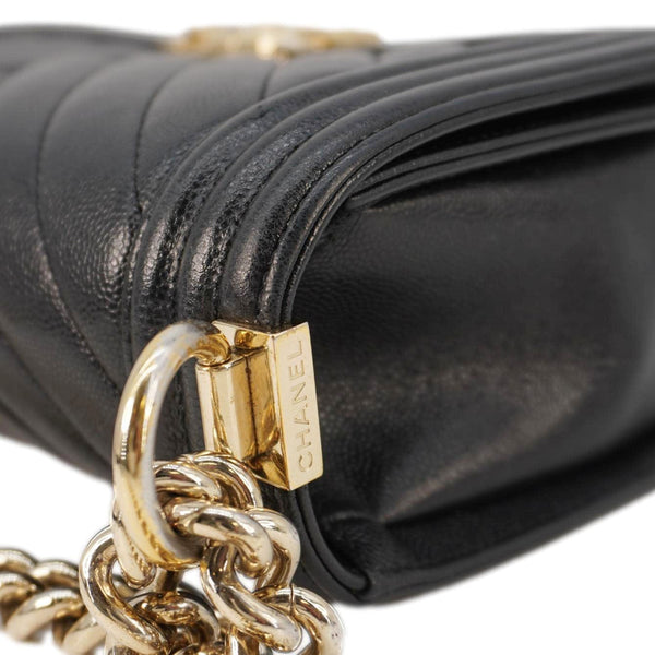 CHANEL Boy Flap Chevron Leather Shoulder Bag Black