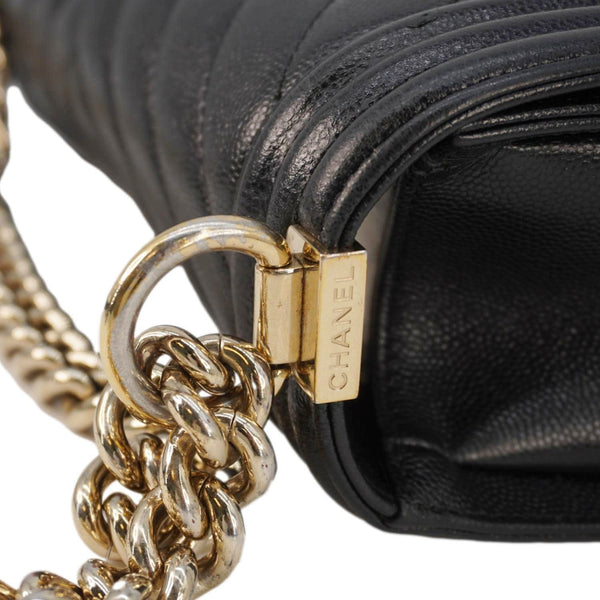 CHANEL Boy Flap Chevron Leather Shoulder Bag Black