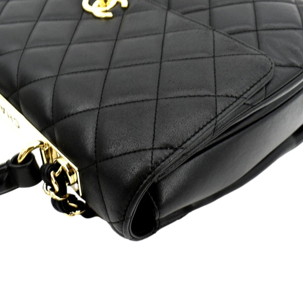 CHANEL Trendy CC Top Handle Flap Quilted Leather Shoulder Bag Black