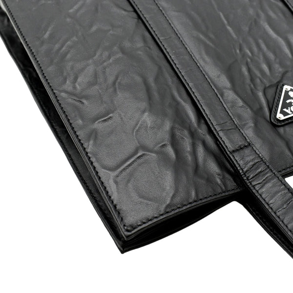 PRADA Small Antique Nappa Leather Tote Black