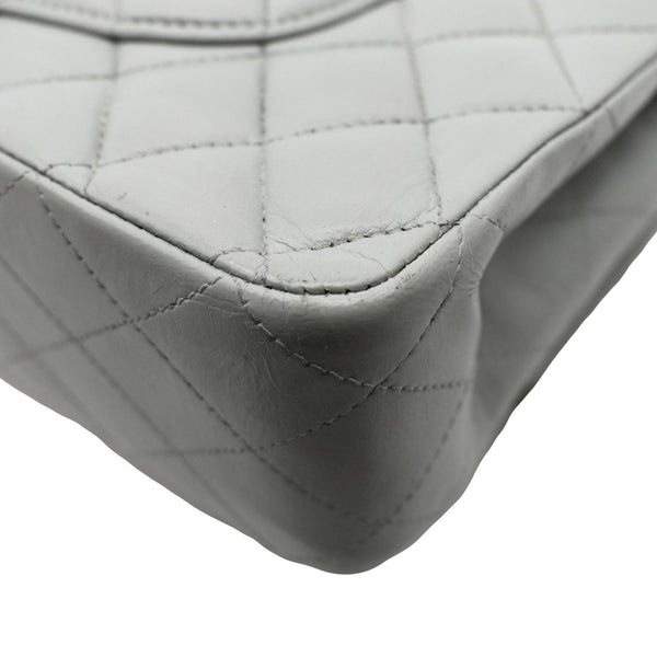 CHANEL Medium Double Flap Calfskin Leather Shoulder Bag Grey