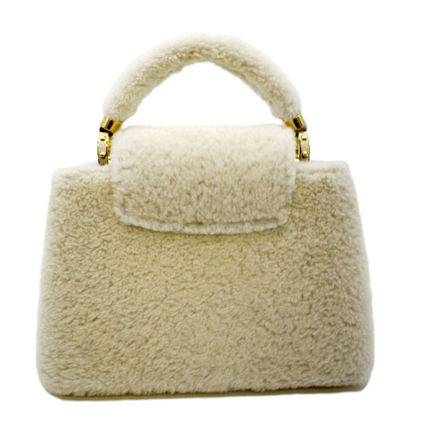 LOUIS VUITTON Capucine PM Teddy Fleece Top Handle Shoulder Bag White