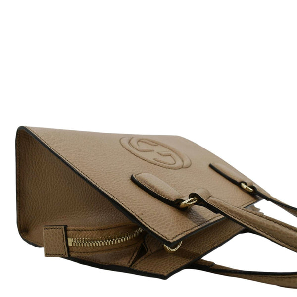 GUCCI Soho Leather Top Handle Hobo Bag Beige 607722