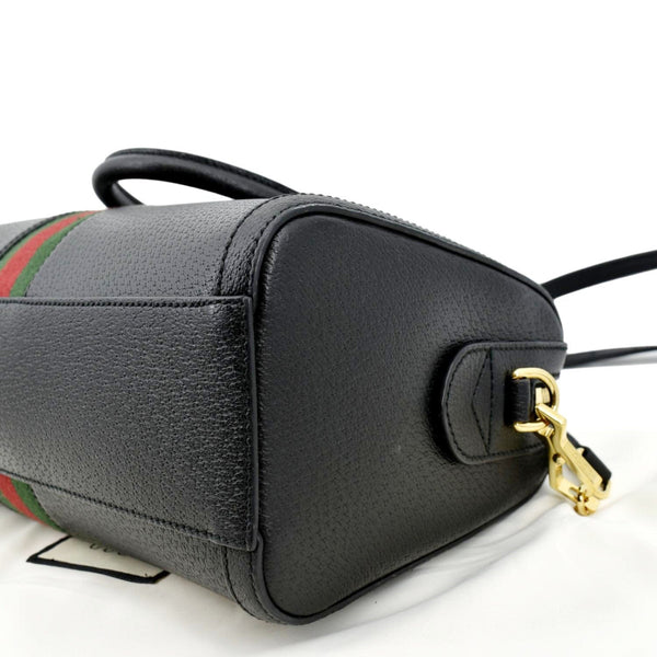 GUCCI Ophidia GG Web Leather Top Handle Shoulder Bag Black 524532