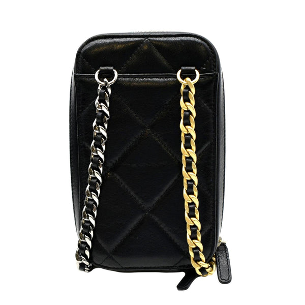 CHANEL 19 Zip Quilted Leather Phone Case Black