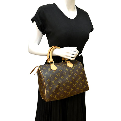 LOUIS VUITTON Speedy 25 Monogram Canvas Satchel Bag Brown