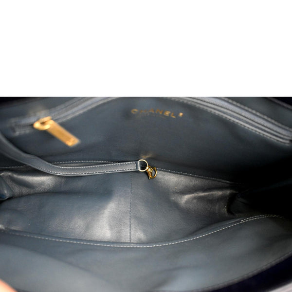 CHANEL Small Straight Lined Shopping Quilted Leather Tote Bag Blue