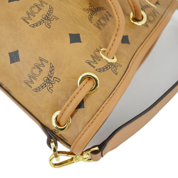 MCM Drawstring Visetos Canvas Bucket Bag Cognac