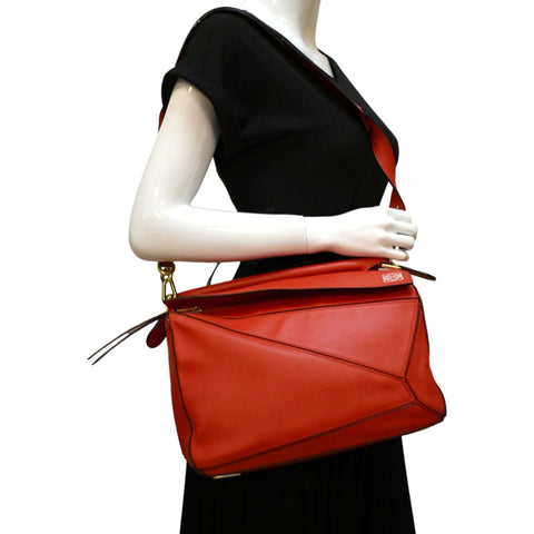 LOEWE Puzzle Medium Leather Shoulder Bag Red