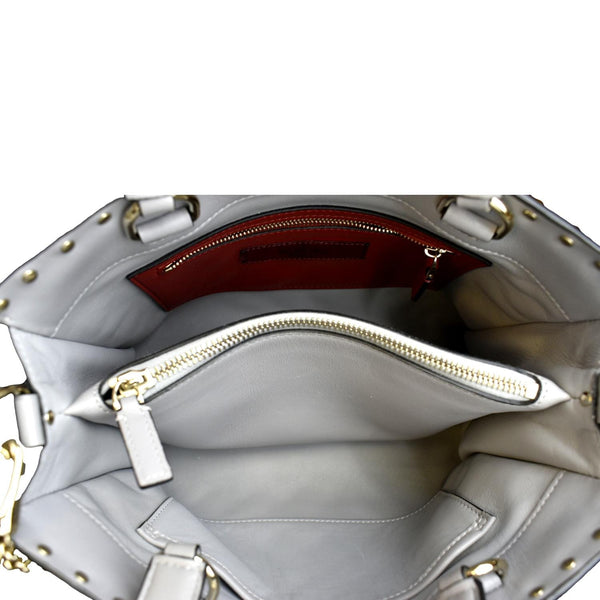 VALENTINO Rockstud Spike Quilted Leather Tote Crossbody Bag Grey