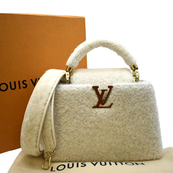 LOUIS VUITTON Capucine PM Teddy Fleece Top Handle Shoulder Bag White