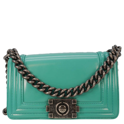 CHANEL Boy Small Patent Leather Shoulder Bag Turquoise