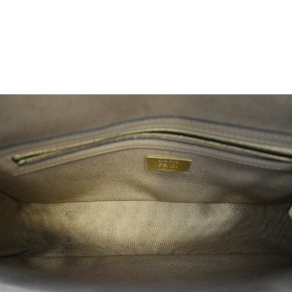 FENDI Vitello King FF Embroidered Baguette Canvas Shoulder Bag Cuoio