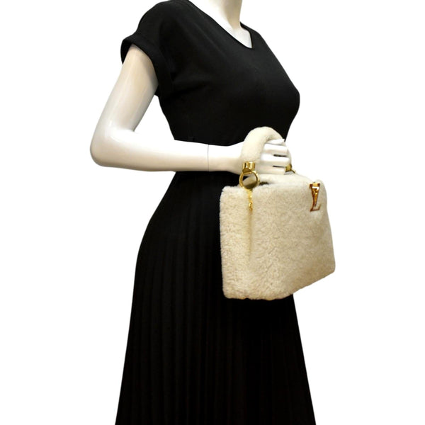 LOUIS VUITTON Capucine PM Teddy Fleece Top Handle Shoulder Bag White