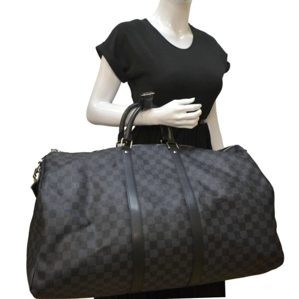 LOUIS VUITTON Keepall 55 Bandouliere Damier Graphite Travel Bag Black