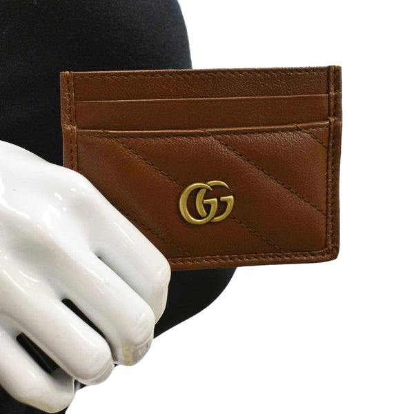 GUCCI GG Marmont Leather Card Case Tan 443127