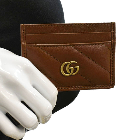 GUCCI GG Marmont Leather Card Case Tan 443127