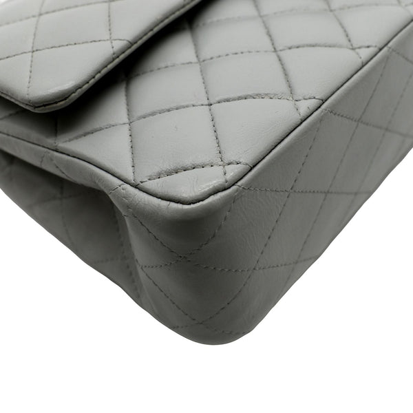 CHANEL Medium Double Flap Calfskin Leather Shoulder Bag Grey