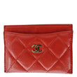 Chanel CC Card Holder Quilted Caviar Leather Wallet Red Color