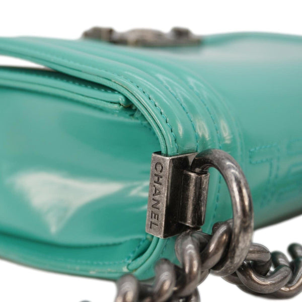 CHANEL Boy Small Patent Leather Shoulder Bag Turquoise