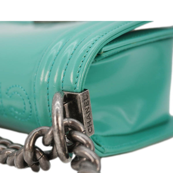CHANEL Boy Small Patent Leather Shoulder Bag Turquoise