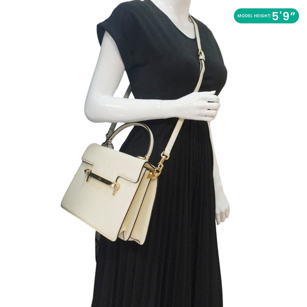 VALENTINO Uptown Embossed VLTN Top Handle Crossbody Bag Cream